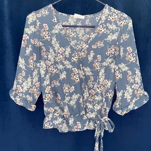 Beautiful Mid-Sleeve Floral Wrap Blouse